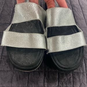 Silver metallic sandals women